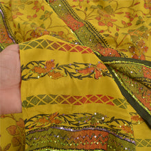 Load image into Gallery viewer, Sanskriti Vintage Green Hand Beaded Sarees Pure Crepe Silk Printed Sari Fabric
