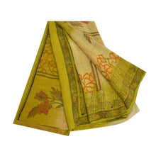 Load image into Gallery viewer, Sanskriti Vintage Green Sarees 100% Pure Crepe Silk Sari Floral 5yd Craft Fabric
