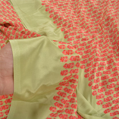 Sanskriti Vintage Green Indian Sarees Crepe Printed Sari 5yd Soft Craft Sustainable Fabric