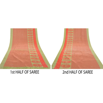 Sanskriti Vintage Green Indian Sarees Crepe Printed Sari 5yd Soft Craft Sustainable Fabric