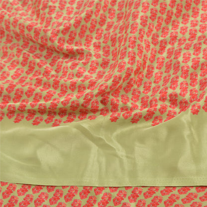 Sanskriti Vintage Green Indian Sarees Crepe Printed Sari 5yd Soft Craft Sustainable Fabric