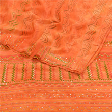 Load image into Gallery viewer, Sanskriti Vintage Orange Sarees Pure Crepe Silk Printed Sari Craft Fabric
