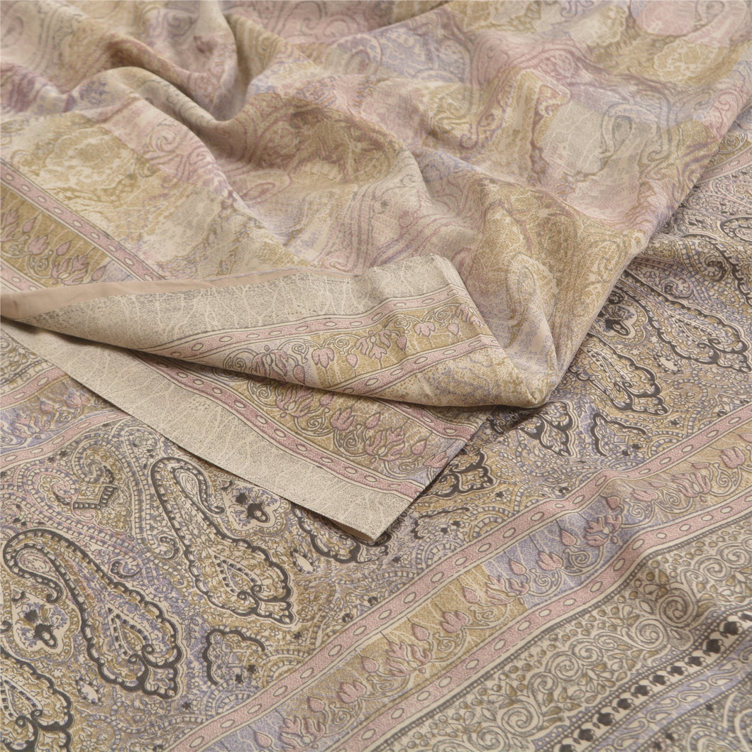 Sanskriti Vintage Ash Grey Indian Sarees Art Silk Printed Sari Craft Fabric