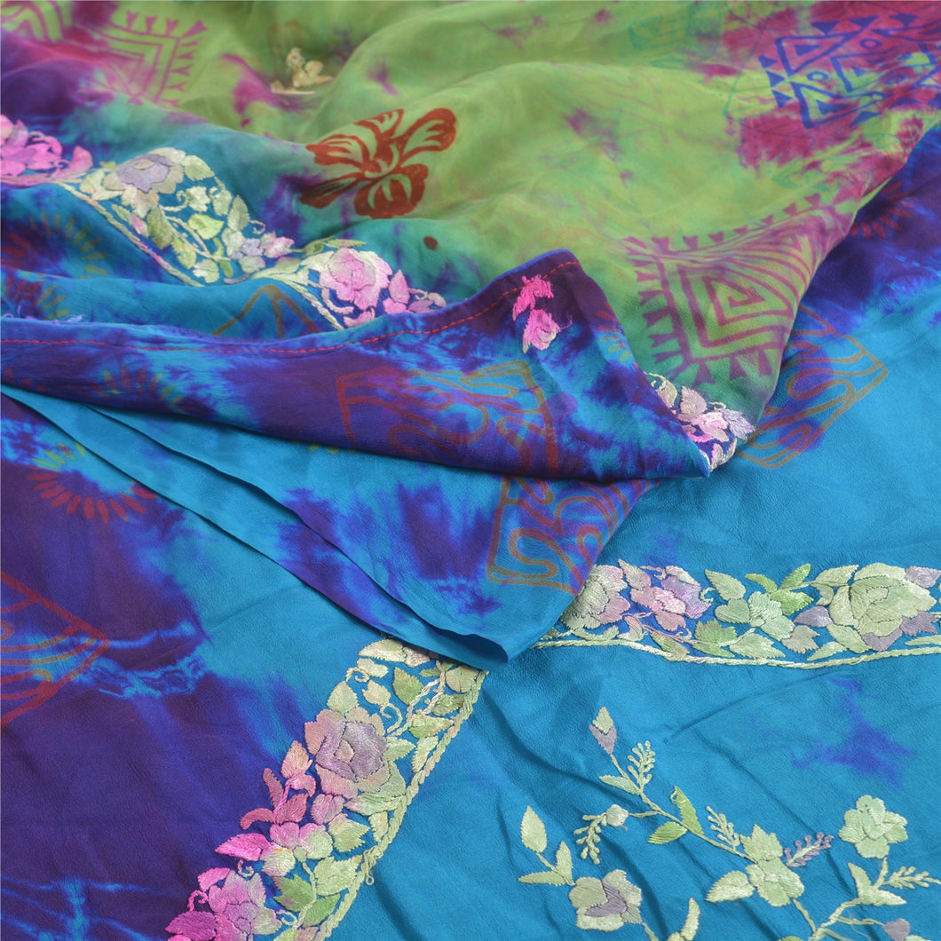 Sanskriti Vintage Multicolor Sarees Pure Crepe Silk Printed Tie&Dye Sari Fabric