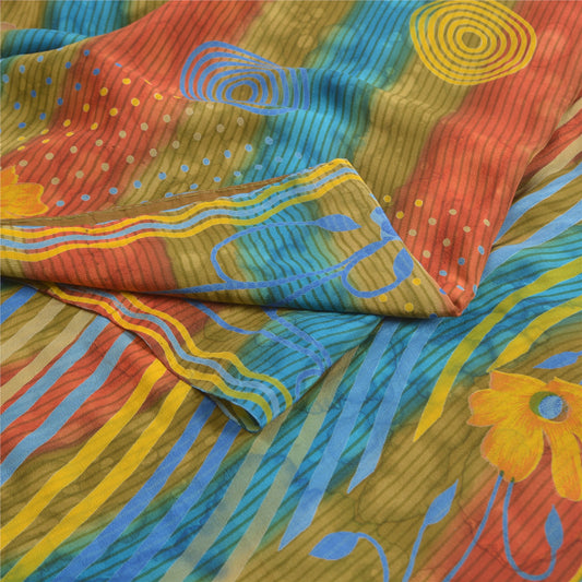 Sanskriti Vintage Multicolor Sarees Pure Crepe Silk Printed Sari Craft Sustainable Fabric