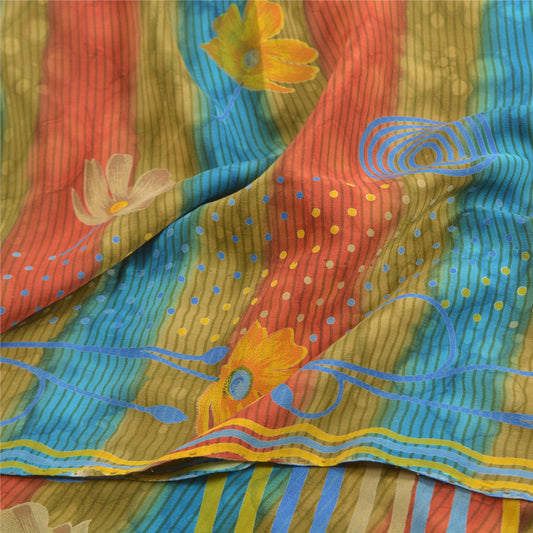 Sanskriti Vintage Multicolor Sarees Pure Crepe Silk Printed Sari Craft Sustainable Fabric