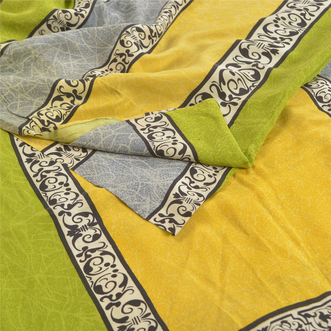 Sanskriti Vintage Green Sarees Pure Crepe Silk Printed Sari Craft Fabric