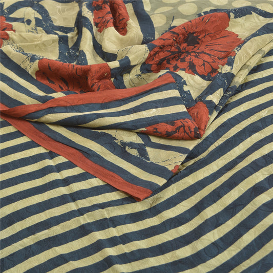 Sanskriti Vintage Olive Green Sarees Pure Crepe Silk Printed Sari Craft Sustainable Fabric