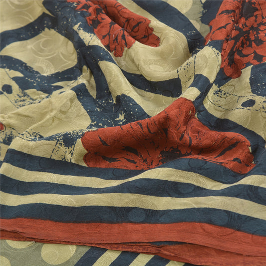 Sanskriti Vintage Olive Green Sarees Pure Crepe Silk Printed Sari Craft Sustainable Fabric