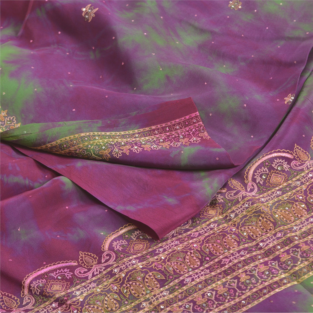 Sanskriti Vintage Green Sarees Pure Crepe Silk Printed Sari Tie&Dye Fabric