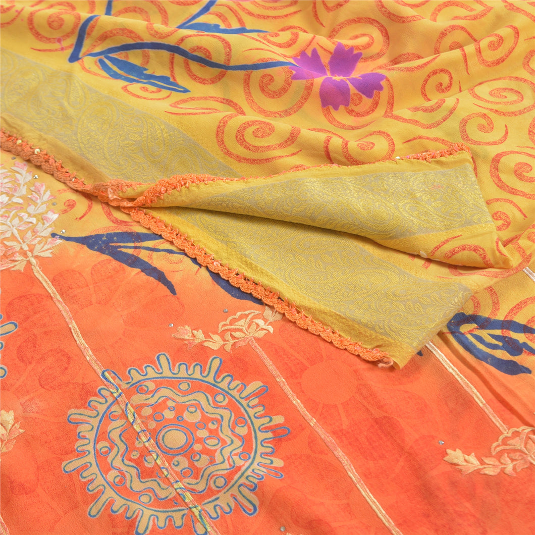 Sanskriti Vintage Multicolor Sarees Pure Crepe Silk Printed Sari Craft Fabric