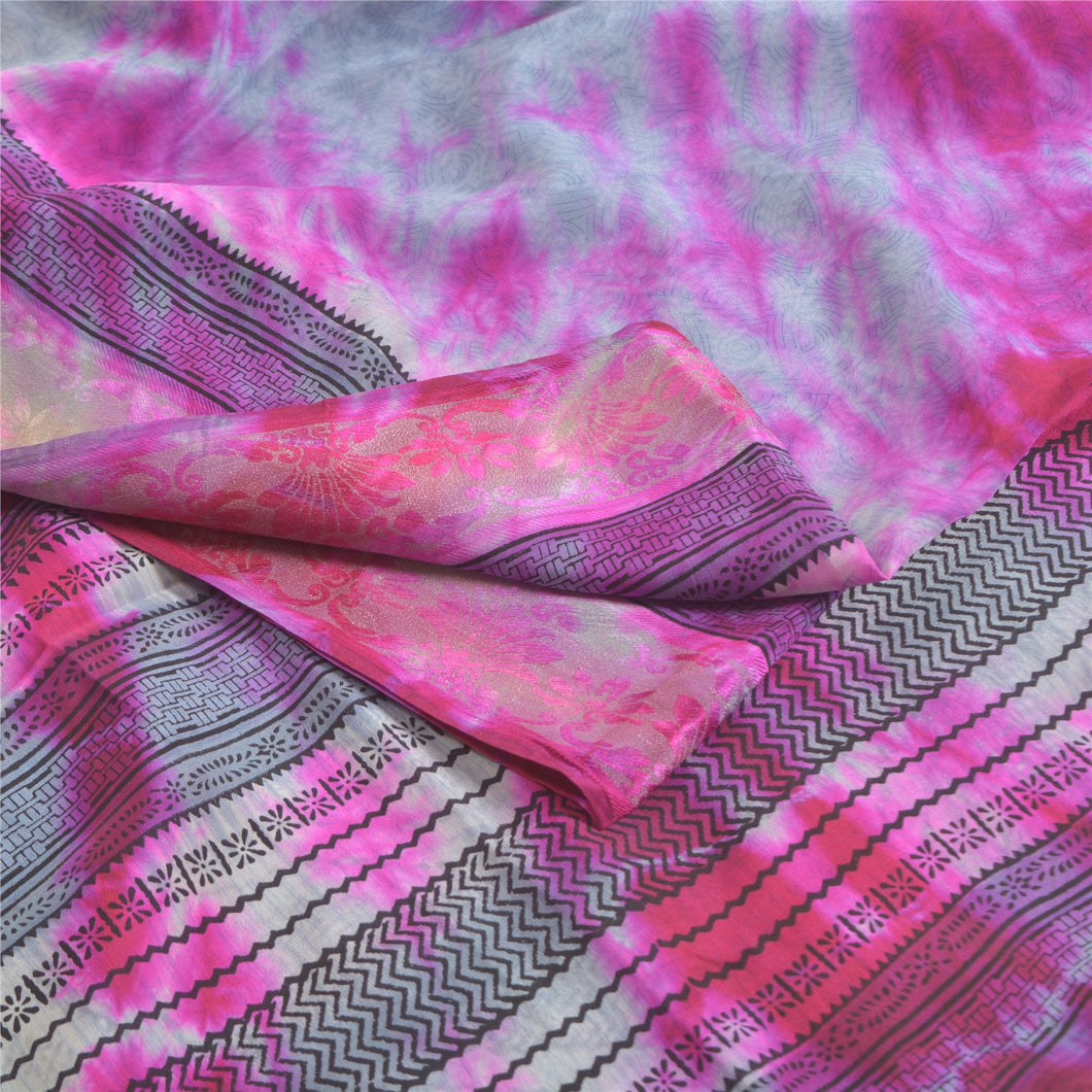Sanskriti Vintage Purple Tie-Dye Sarees Pure Crepe Silk Print Sari Craft Fabric