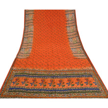 Load image into Gallery viewer, Sanskriti Vintage Orange Hand Beaded Printed Sarees Pure Crepe Silk Sari Fabric
