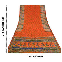 Load image into Gallery viewer, Sanskriti Vintage Orange Hand Beaded Printed Sarees Pure Crepe Silk Sari Fabric
