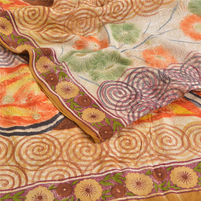 Санскритские винтажные сари с вышивкой из чистого коричневого крепированного шелка с принтом, устойчивая ткань для сари