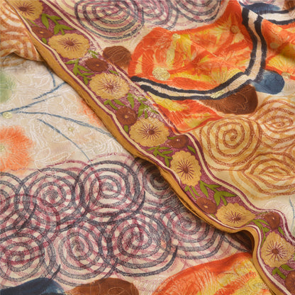 Санскритские винтажные сари с вышивкой из чистого коричневого крепированного шелка с принтом, устойчивая ткань для сари