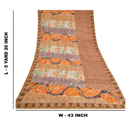 Санскритские винтажные сари с вышивкой из чистого коричневого крепированного шелка с принтом, устойчивая ткань для сари