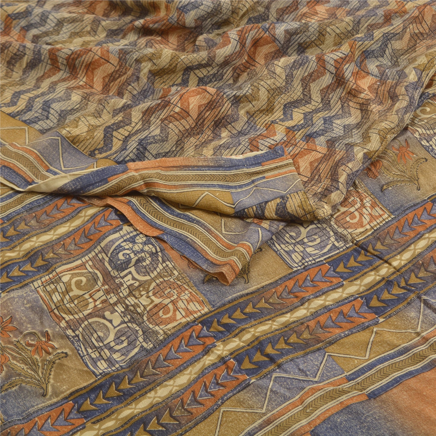 Sanskriti Vintage Sarees Multi Pure Crepe Silk Printed Sari Soft Craft Sustainable Fabric