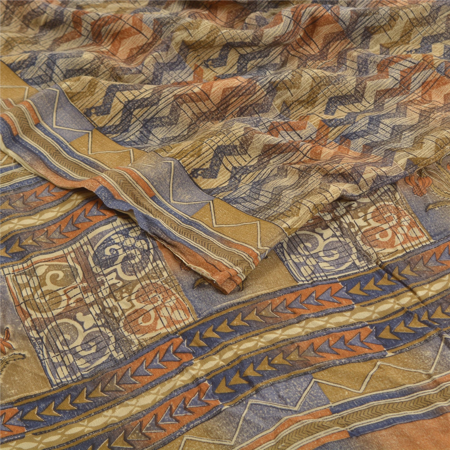 Sanskriti Vintage Sarees Multi Pure Crepe Silk Printed Sari Soft Craft Sustainable Fabric