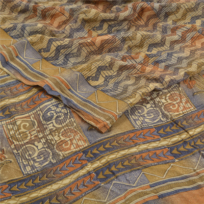 Sanskriti Vintage Sarees Multi Pure Crepe Silk Printed Sari Soft Craft Sustainable Fabric