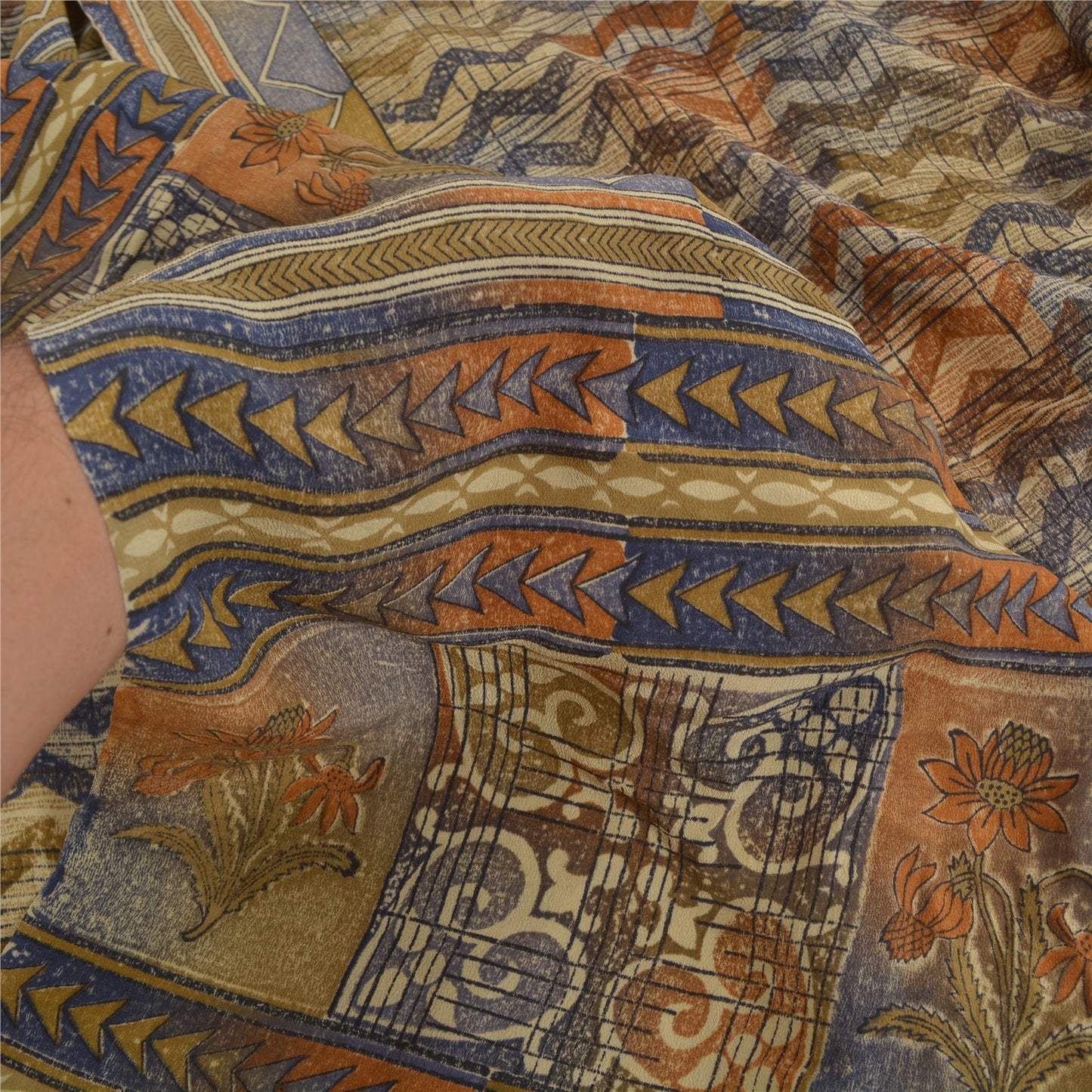 Sanskriti Vintage Sarees Multi Pure Crepe Silk Printed Sari Soft Craft Sustainable Fabric