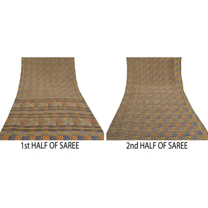 Sanskriti Vintage Sarees Multi Pure Crepe Silk Printed Sari Soft Craft Sustainable Fabric