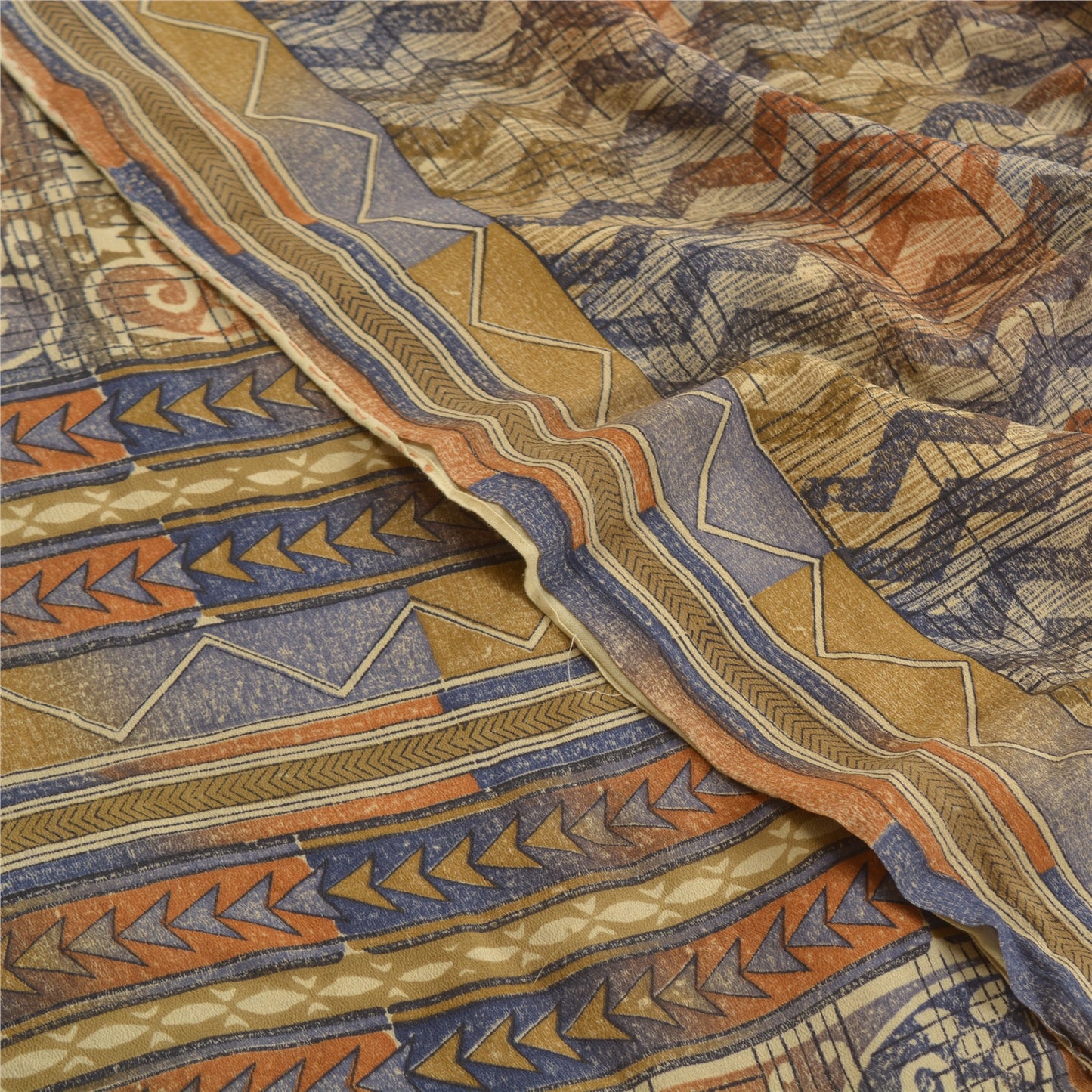 Sanskriti Vintage Sarees Multi Pure Crepe Silk Printed Sari Soft Craft Sustainable Fabric