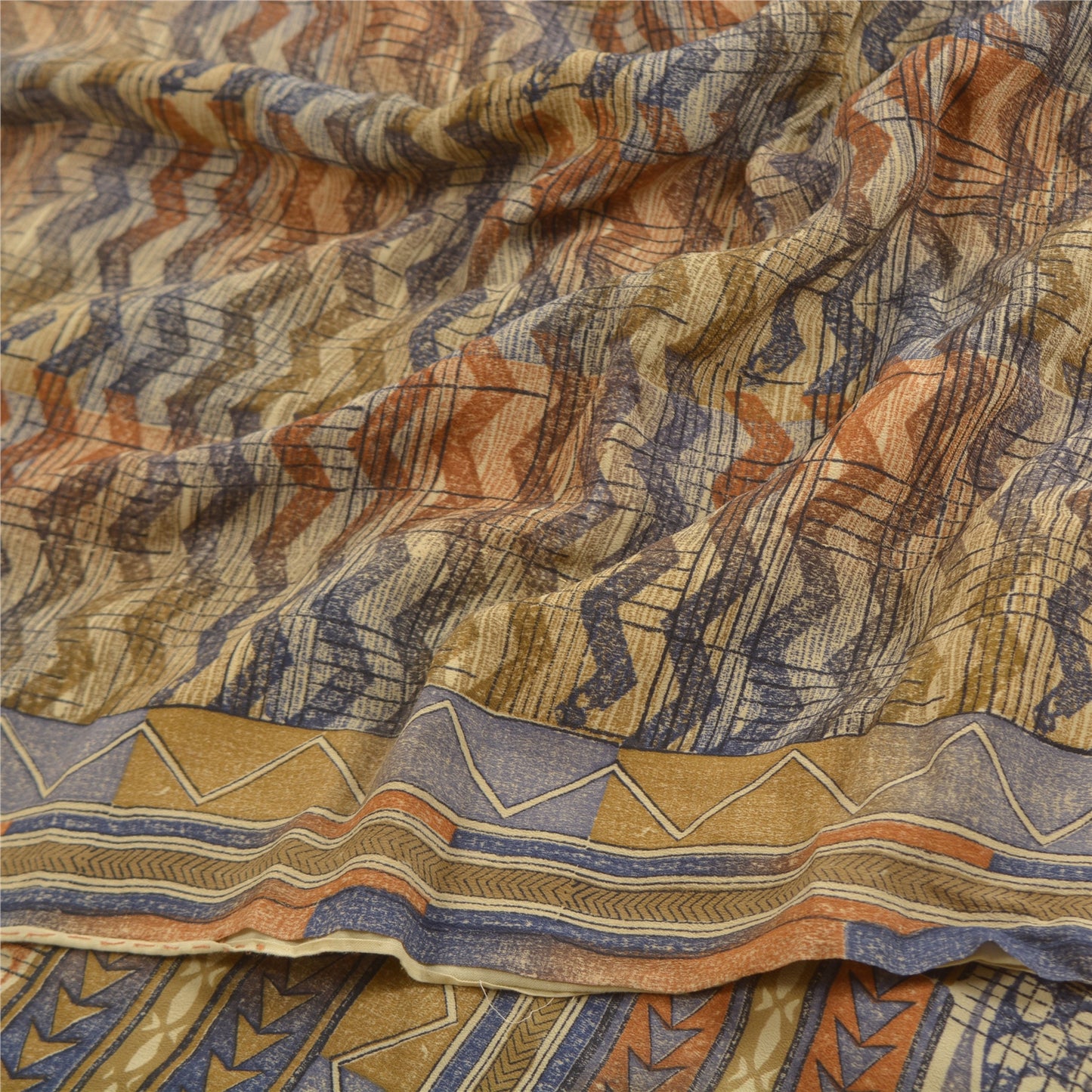 Sanskriti Vintage Sarees Multi Pure Crepe Silk Printed Sari Soft Craft Sustainable Fabric