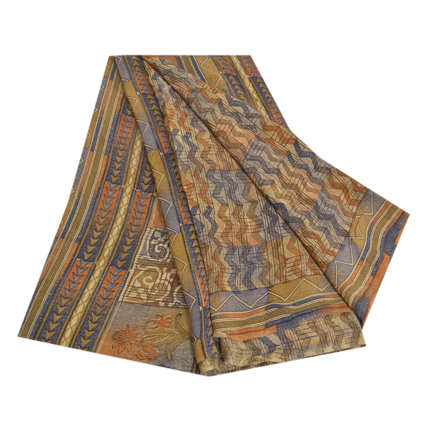 Sanskriti Vintage Sarees Multi Pure Crepe Silk Printed Sari Soft Craft Sustainable Fabric