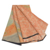 Sanskriti Vintage Sarees Orange Indian Pure Crepe Silk Printed Sari Craft Sustainable Fabric