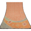 Sanskriti Vintage Sarees Orange Indian Pure Crepe Silk Printed Sari Craft Sustainable Fabric