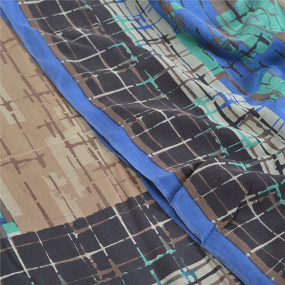 Sanskriti Vintage Sarees Pale Cream Pure Crepe Silk Printed Sari Craft Sustainable Fabric