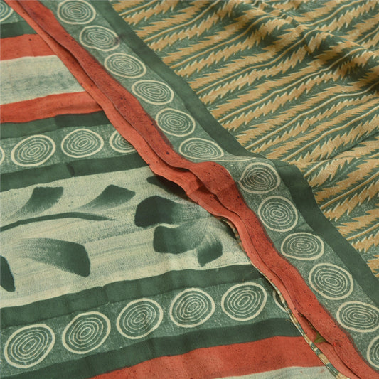 Sanskriti Vintage Sarees Grøn Ren Crepe Silke Trykt Sari Blødt Håndværk Bæredygtigt Stof
