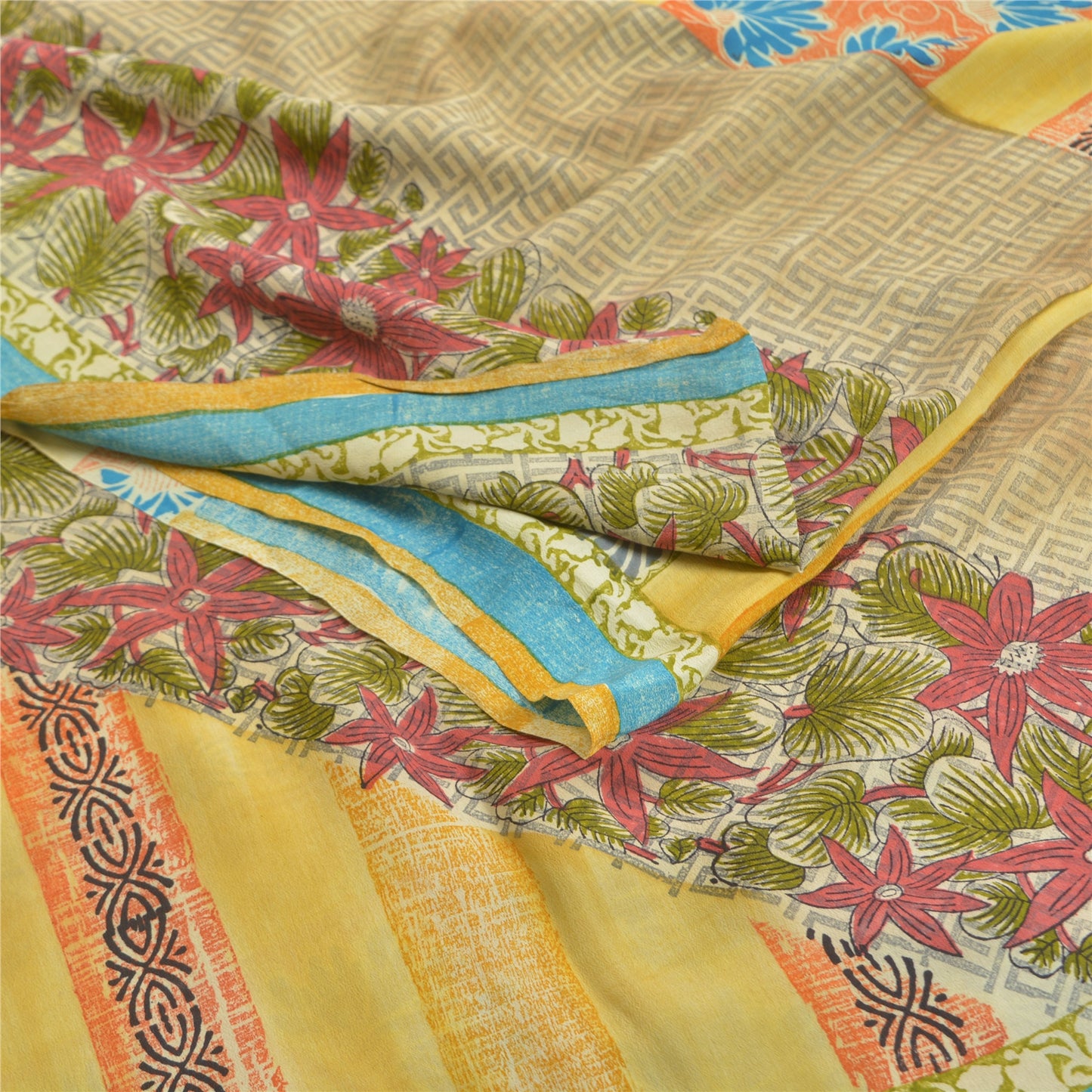 Sanskriti Vintage Sarees Multi Pure Crepe Silk Printed Sari Soft Craft Sustainable Fabric