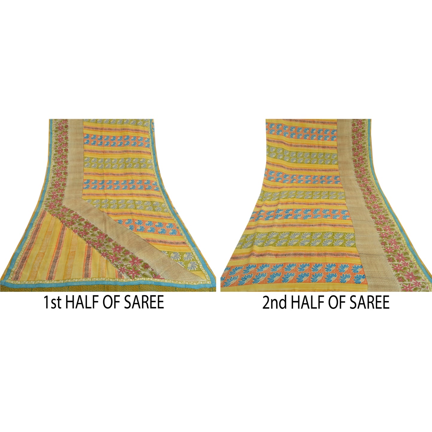 Sanskriti Vintage Sarees Multi Pure Crepe Silk Printed Sari Soft Craft Sustainable Fabric