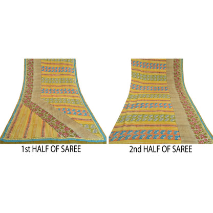 Sanskriti Vintage Sarees Multi Pure Crepe Silk Printed Sari Soft Craft Sustainable Fabric