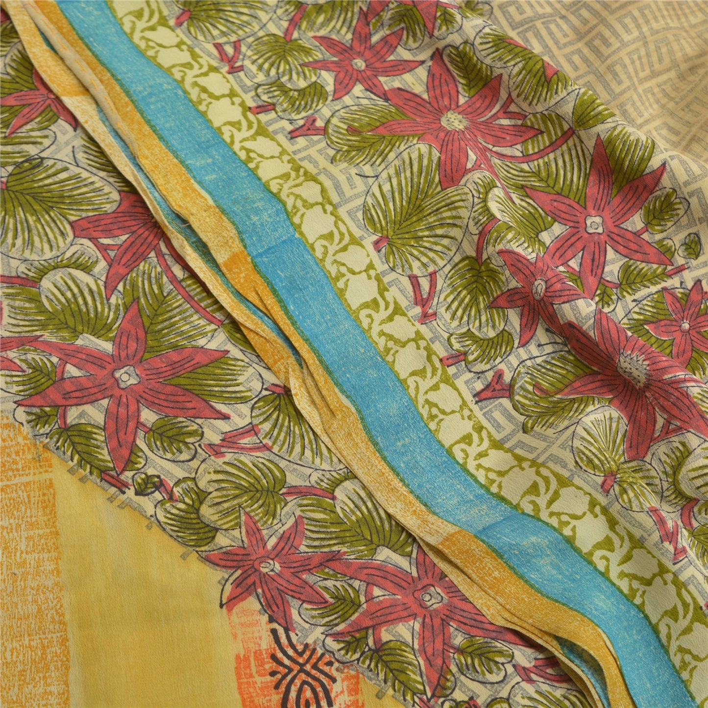 Sanskriti Vintage Sarees Multi Pure Crepe Silk Printed Sari Soft Craft Sustainable Fabric