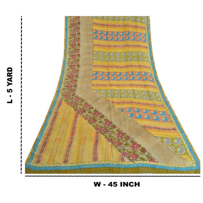 Sanskriti Vintage Sarees Multi Pure Crepe Silk Printed Sari Soft Craft Sustainable Fabric