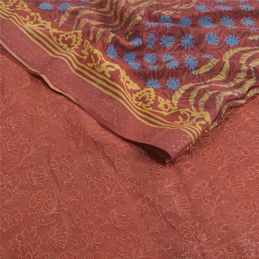 Sanskriti Vintage Sarees Dark Red Pure Crepe Silk Woven Print Sari Craft Sustainable Fabric