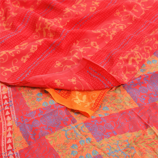 Sanskriti Vintage Sarees Multi 100% Pure Crepe Silk Printed Sari Craft Sustainable Fabric