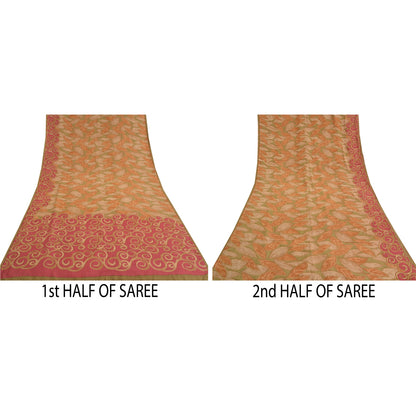 Sanskriti Vintage Sarees Green Pure Crepe Silk Leaf Printed Sari Craft Sustainable Fabric