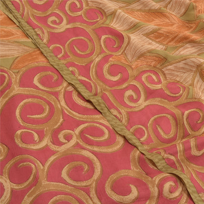 Sanskriti Vintage Sarees Green Pure Crepe Silk Leaf Printed Sari Craft Sustainable Fabric