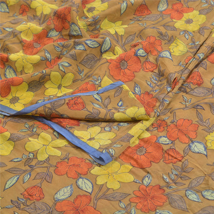 Sanskriti Vintage Sarees Green Indian Pure Crepe Silk Printed Sari Craft Sustainable Fabric