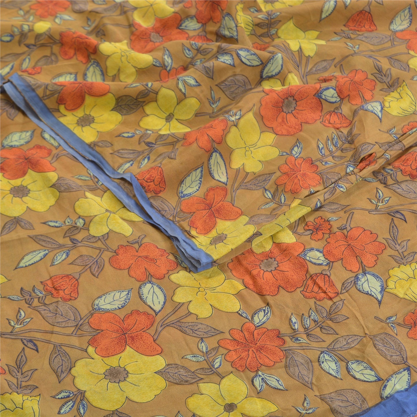 Sanskriti Vintage Sarees Green Indian Pure Crepe Silk Printed Sari Craft Sustainable Fabric