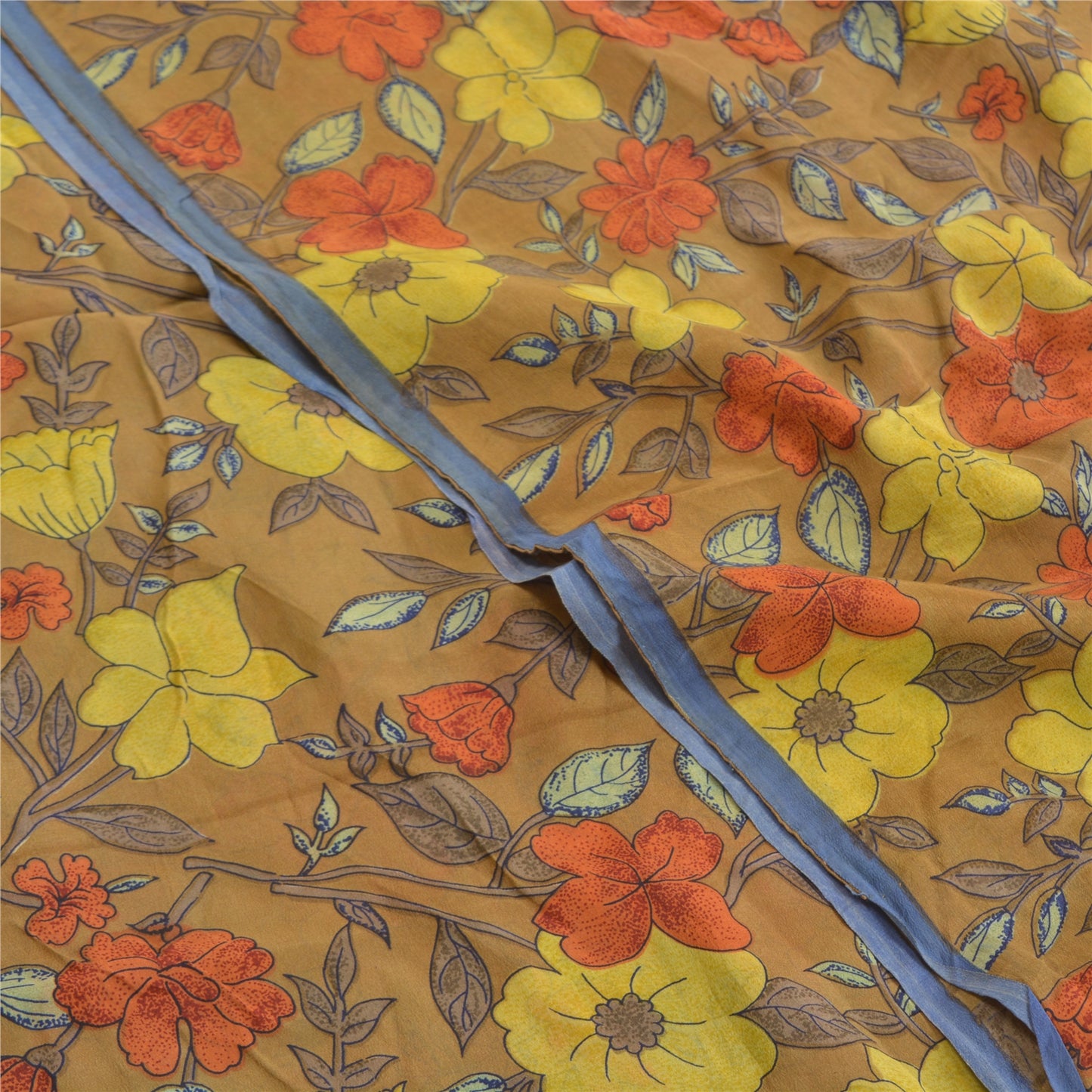 Sanskriti Vintage Sarees Green Indian Pure Crepe Silk Printed Sari Craft Sustainable Fabric