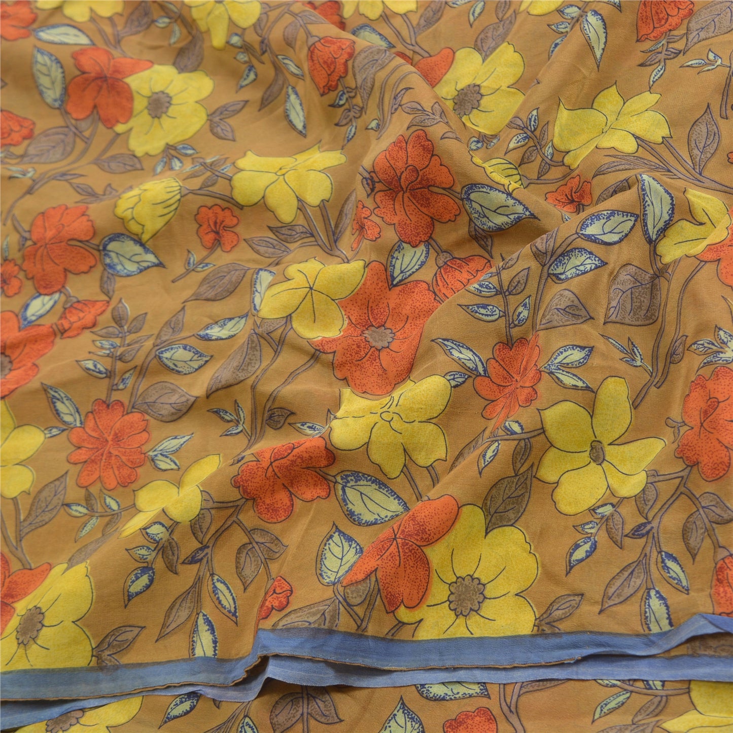 Sanskriti Vintage Sarees Green Indian Pure Crepe Silk Printed Sari Craft Sustainable Fabric