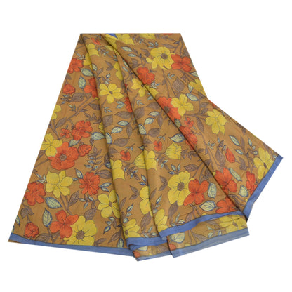 Sanskriti Vintage Sarees Green Indian Pure Crepe Silk Printed Sari Craft Sustainable Fabric