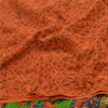 Sanskriti Vintage Sarees Orange Indian Pure Crepe Silk Sari Floral Craft Sustainable Fabric