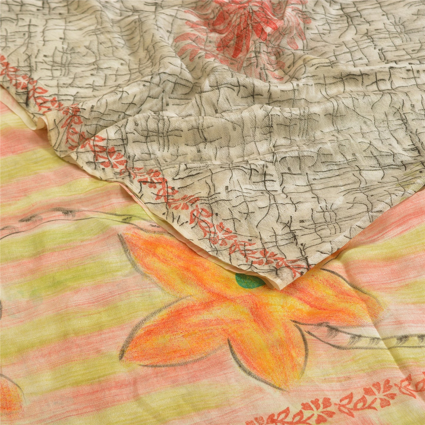 Sanskriti Vintage Indian Sarees 100% Pure Crepe Silk Printed Sari Craft Sustainable Fabric