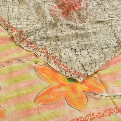 Sanskriti Vintage Indian Sarees 100% Pure Crepe Silk Printed Sari Craft Sustainable Fabric